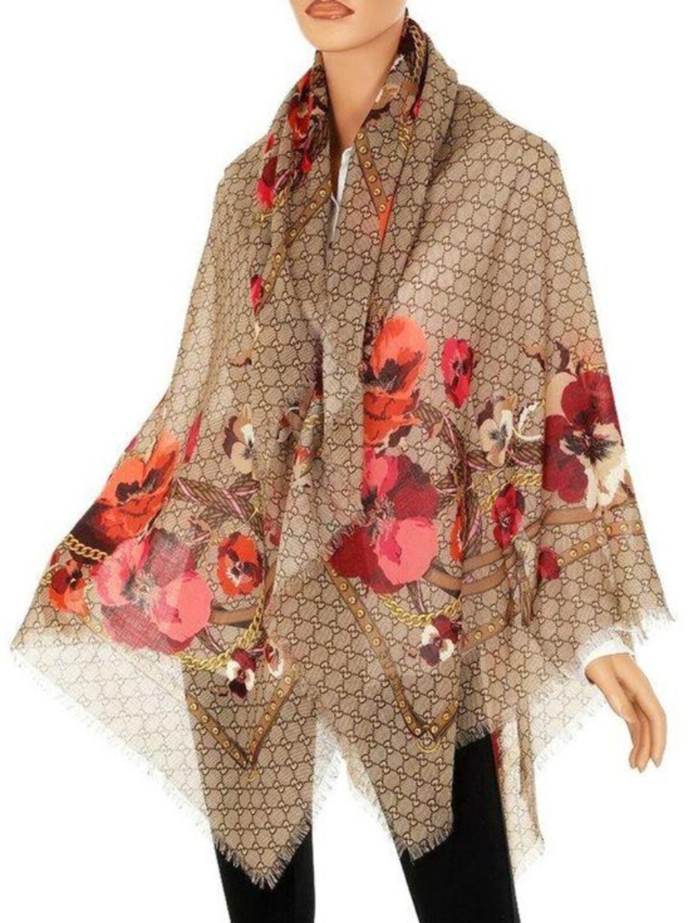 GUCCI GG Pansy Floral Wool Shawl – New With Tags